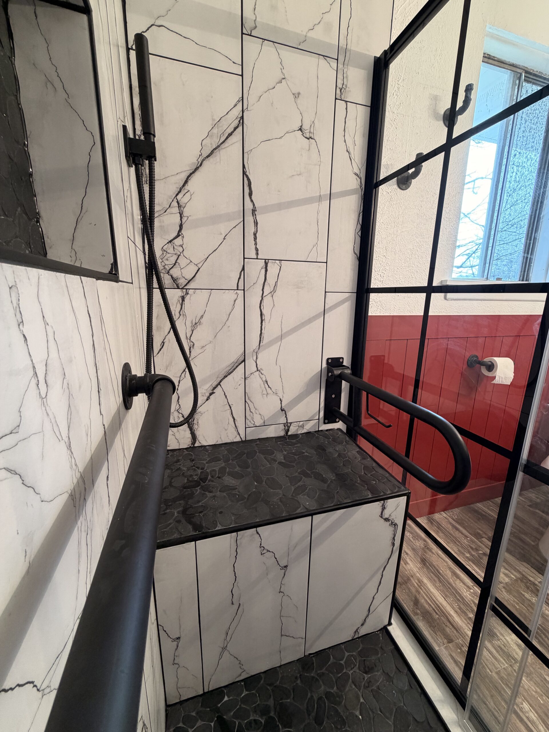 Custom Shower Bench with Grab Bar